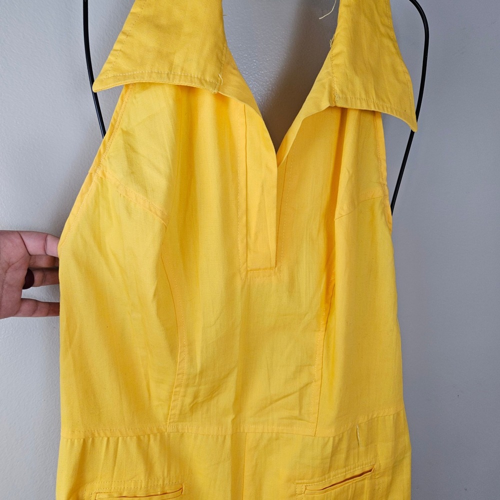 Vintage‎ Wide Leg Halter Jumpsuit Sz XS S Yellow Open Back - Picture 9 of 14